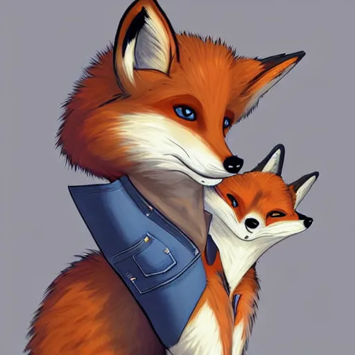 Image similar to A fox with a small head wearing a t-shirt and jeans, trending on FurAffinity, energetic, dynamic, digital art, highly detailed, FurAffinity, digital fantasy art, FurAffinity, favorite