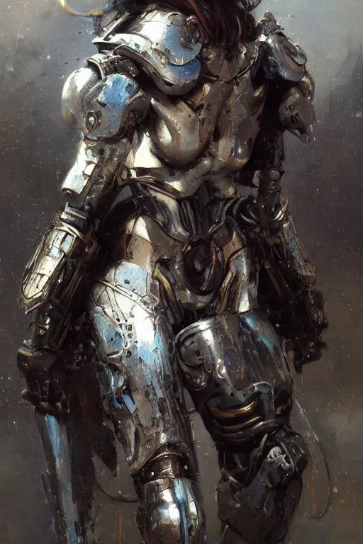 Image similar to portrait girl face metal cyborg armor and metal horse by gaston bussiere, anna nikonova aka newmilky, greg rutkowski, yoji shinkawa, yoshitaka amano, tsutomu nihei, donato giancola, geoffroy thoorens, concept art, trending on artstation, featured on pixiv