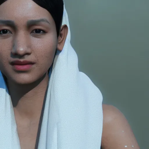 Image similar to a nepali wearing a white shawl, sad, tears, octane render, unreal engine