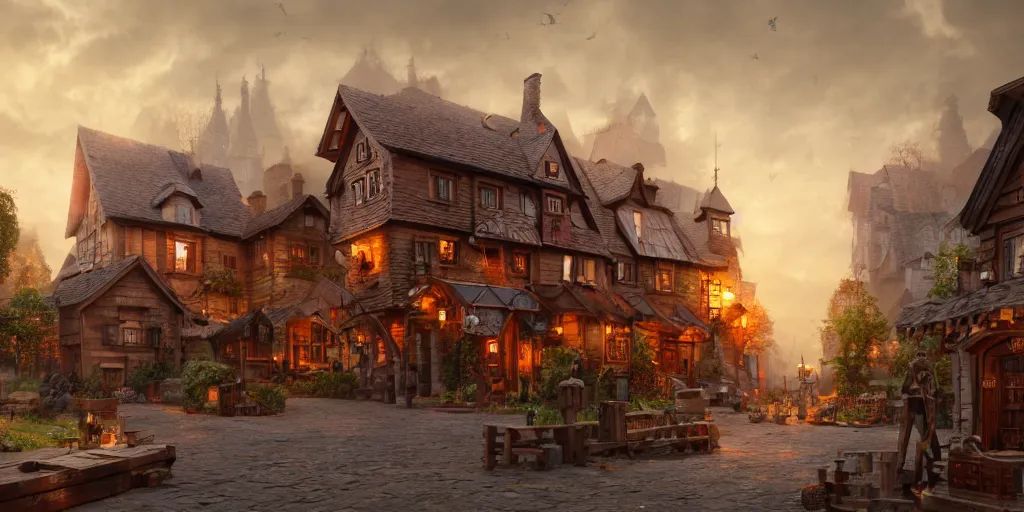 Image similar to a small steampunk wooden village, rich, soft colours, natural, steam, big clocks, concept art, octane render, unreal engine, in the style of luca guadagnino, highly detailed, high quality, artstation, digital art, 8 k hdr, cinematic, dramatic lighting, scenic, rich colour scheme