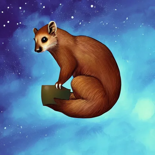 Prompt: giant pine marten in space holding a planet, digital art, trending on artstation, highly detailed, minimalistic art