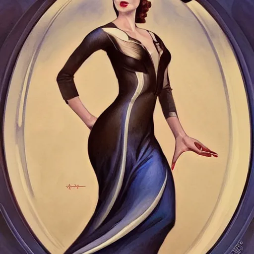 Image similar to a streamline moderne!, art nouveau, ( ( dieselpunk ) ) painting in the style of charlie bowater, and in the style of donato giancola, and in the style of charles dulac. symmetry, smooth, sharp focus, dramatic lighting, semirealism, hyperrealism, intricate symmetrical ultrafine background detail.