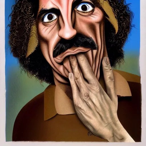 Image similar to the horrendous nose of Frank Zappa, by Dave McKean, 8k, surreal