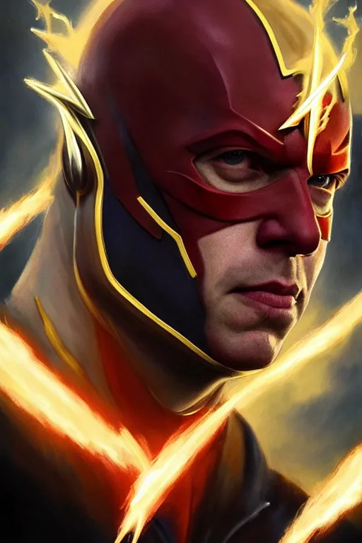 Image similar to Boris Johnson as Flash by Zack Snyder, realistic portrait, symmetrical, highly detailed, digital painting, artstation, concept art, smooth, sharp focus, illustration, cinematic lighting, art by artgerm and greg rutkowski and alphonse mucha