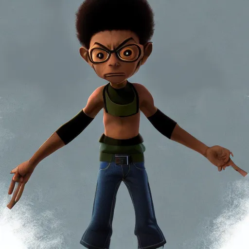 Image similar to 3 d video game, character art render, riley freeman from the boondocks, brown skin, octane render, high definition, full body, character art