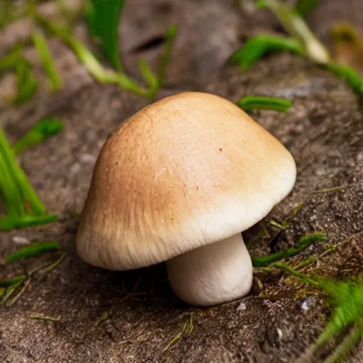 Image similar to a mushroom smiling, photorealistic