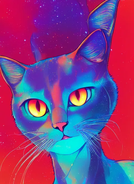 Prompt: ⁠portrait of a cat, cosmic background, rich vivid colors, ambient lighting, dynamic lighting, 4k, HQ, official media, anime key visual, makoto shinkai, ilya kuvshinov, lois van baarle, rossdraws, detailed, trending on artstation