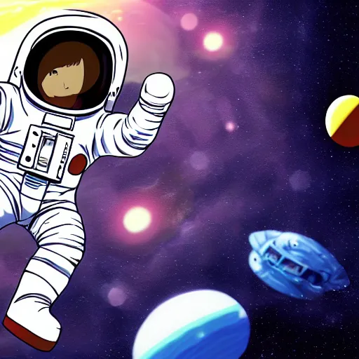 Image similar to astronaut floating in space, anime, starts in backgroud