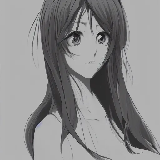 Image similar to bust portrait of a pretty young anime woman, drawn by WLOP, black and white anime manga panel, trending on artstation