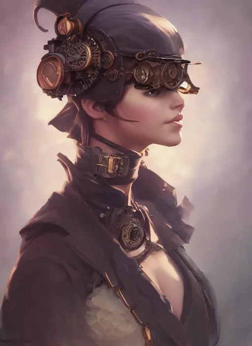 Image similar to portrait of a steampunk girl by Artgerm and Greg Rutkowski , digital painting, highly detailed, trending on artstation