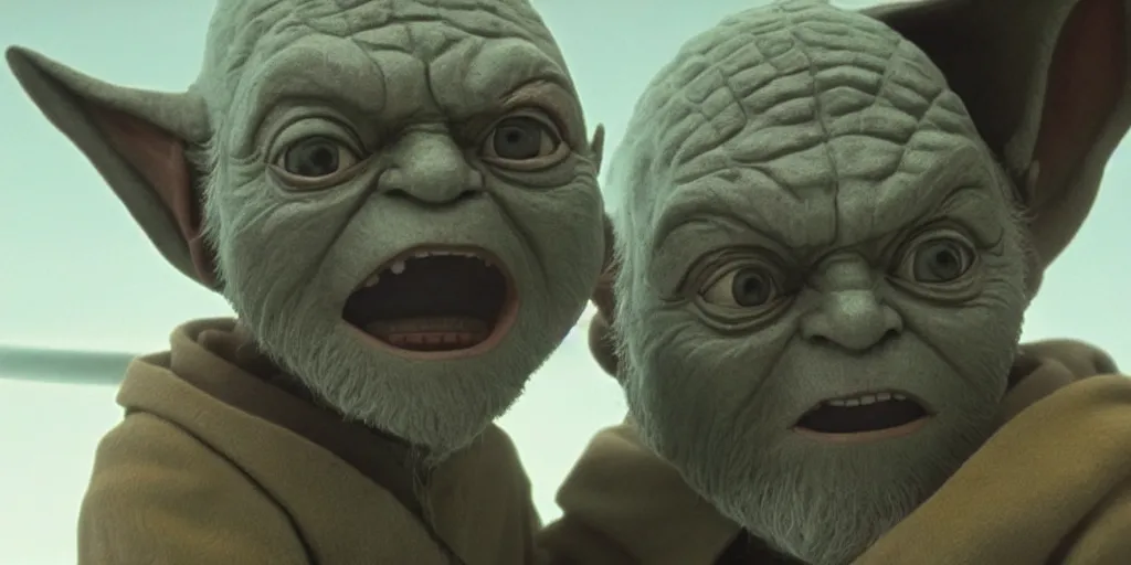 Image similar to obi - wan kenobi disney plus show season 2, jedi master yoda puppet from 1 9 8 0 s empire strikes back, hanging out with old mace windu on dagobah played samuel l jackson ultra realistic faces, 4 k, movie still, uhd, sharp, detailed, cinematic, render, modern