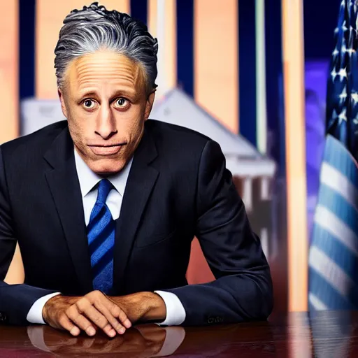 Image similar to Jon Stewart as President of the United States, photo, 8K