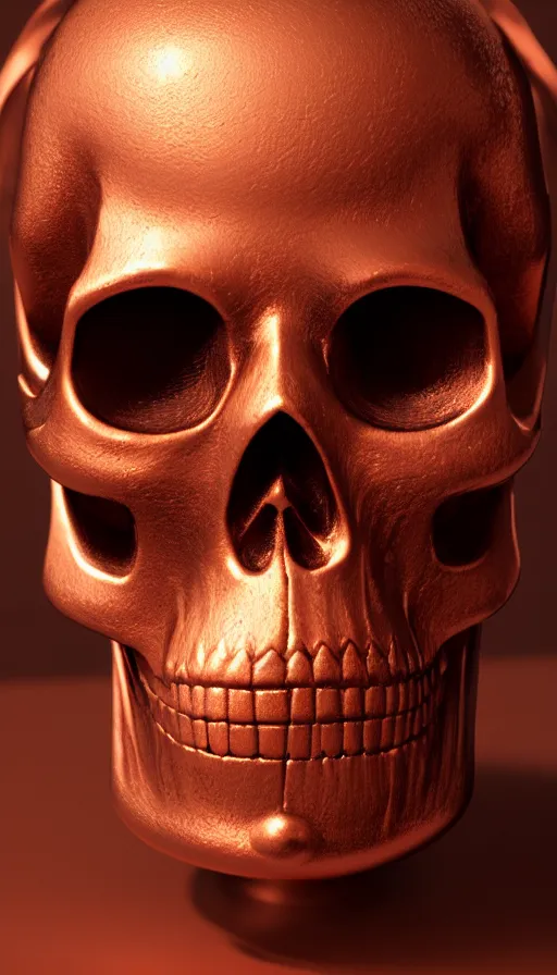 Image similar to portrait of a carved copper skull. intricate detail. melting. by Tooth Wu, wlop, beeple, dan mumford. octane render, trending on artstation, greg rutkowski very coherent symmetrical artwork. cinematic, hyper realism, high detail, octane render, 8k, depth of field, bokeh.