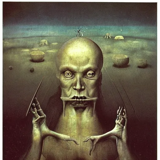 Image similar to armageddon by hieronymus bosch and zdzisław beksinski