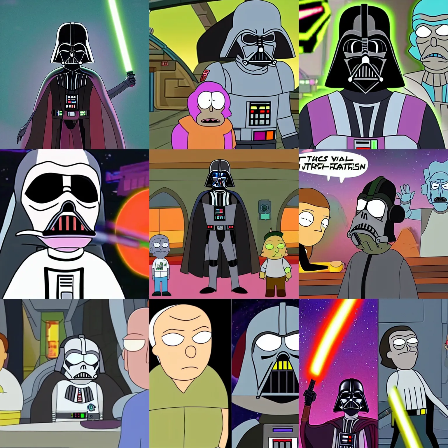 Prompt: Darth Vader guest stars on Rick and Morty