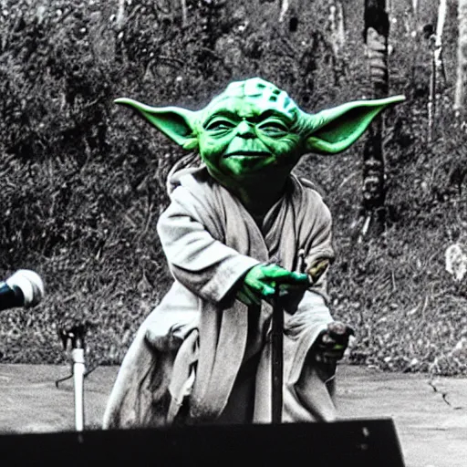 Image similar to yoda performing at woodstock