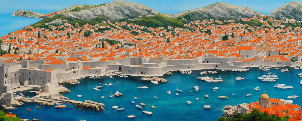 Prompt: a painting of dubrovnik in the style of svjetlan junakovic