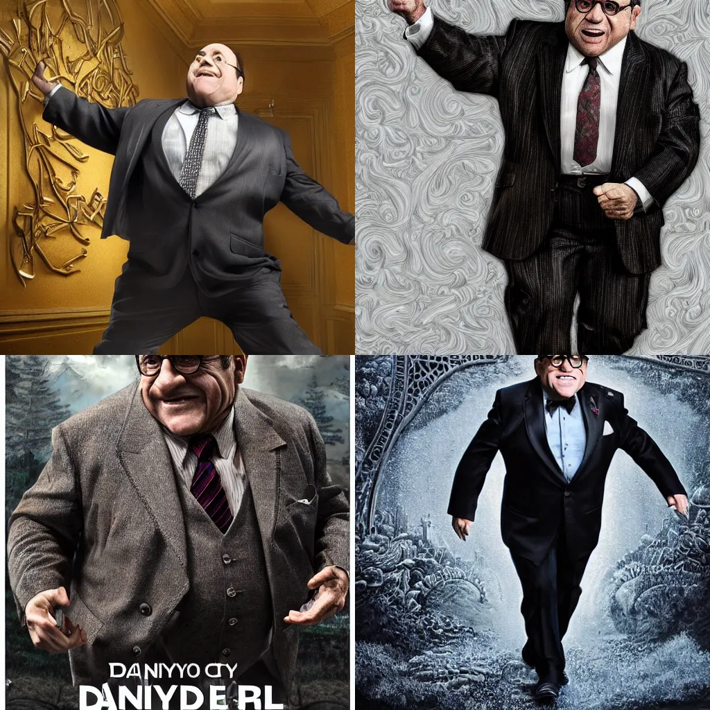 Prompt: a very detailed stunning dynamic pose, a 12x(very) much detailed full body of Danny devito in a suit, a very detailed intricate, a very detailed 8k highly professionally detailed, a very detailed hdr, a very detailed CGSociety, a very detailed dark fantasy, a very detailed dynamic lighting, a very detailed cinematic, a very detailed pristine, a very detailed smooth, a very detailed cosplay, a very detailed elegant, sharp focus, a very detailed art by alphonse mucha and greg rutkowski,