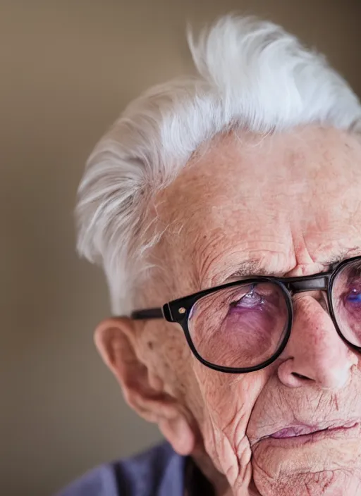 Image similar to DSLR photo portrait still of 90 year old age 90 James Dean at age 90!!!, 85mm f1.8