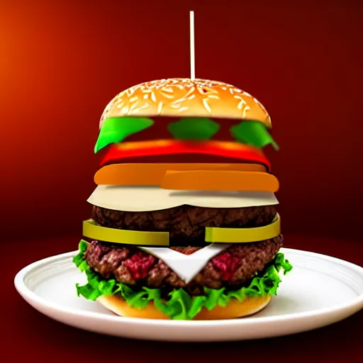 Prompt: a burger in the shape of a cat, with fries, volumetric lighting, 4 k