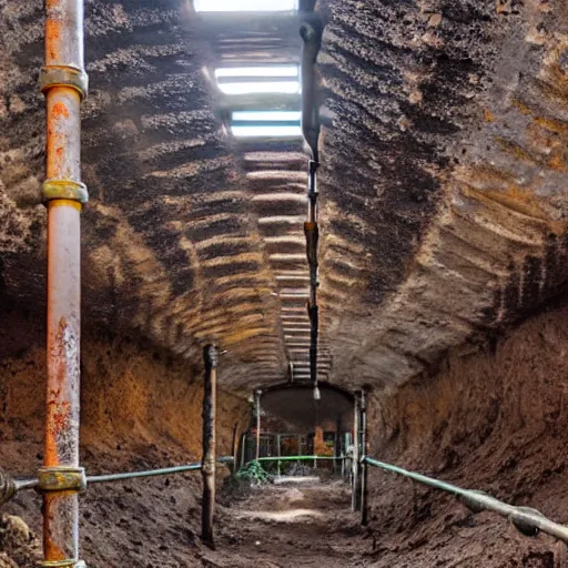 Image similar to underground mine with rusty pipes