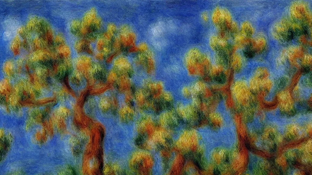 Image similar to a cypress tree in style of pierre - auguste renoir,, fine details,