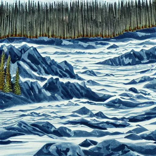 Prompt: illustration of an alaskan wildness just before darkness