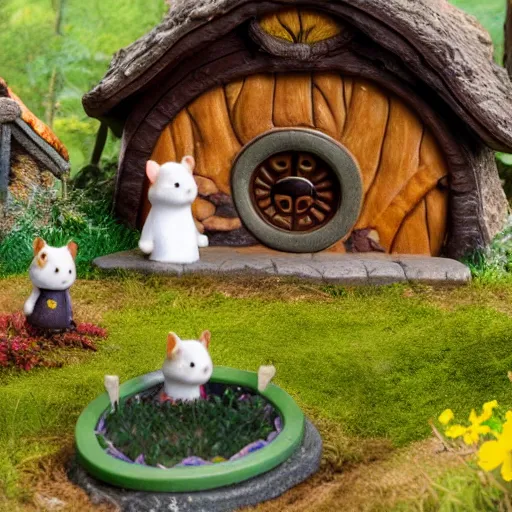 Image similar to lord of the rings calico critters in front of hobbit house