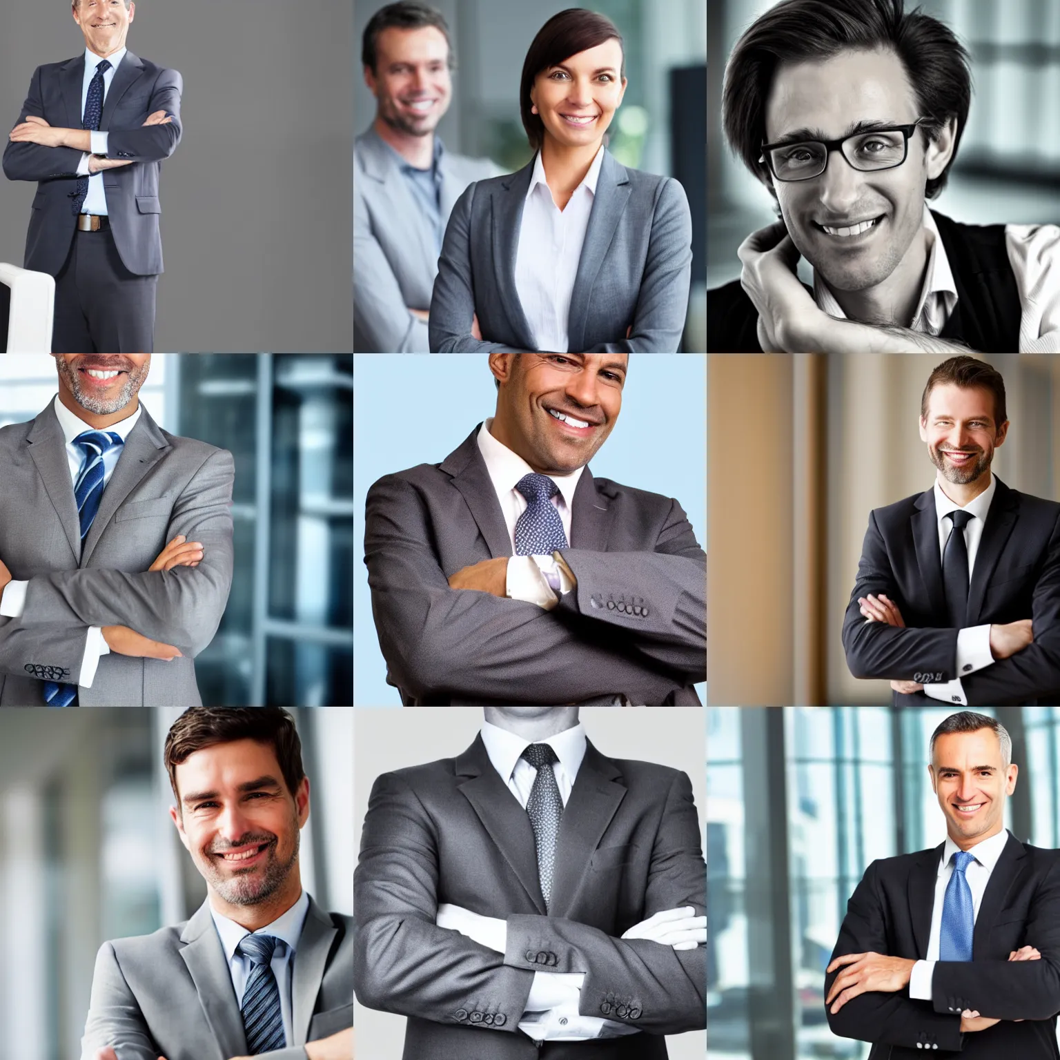 Prompt: corporate executive smiling arms crossed