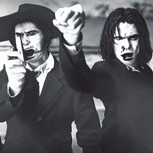 Image similar to <movie still>Vampires Holding Guns</movie>