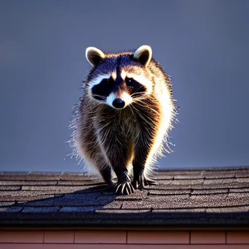 Image similar to raccoon on roof, morning light, backlit,