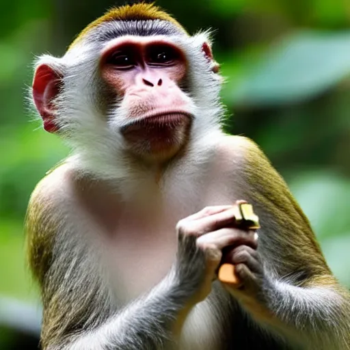 Image similar to Monkey smoking a cigar, award-winning photo