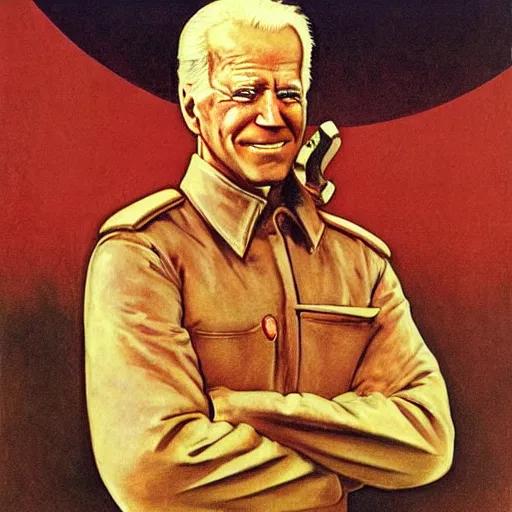 Prompt: soviet propaganda of communist peasant joe biden by j. c. leyendecker, bosch, and beksinski