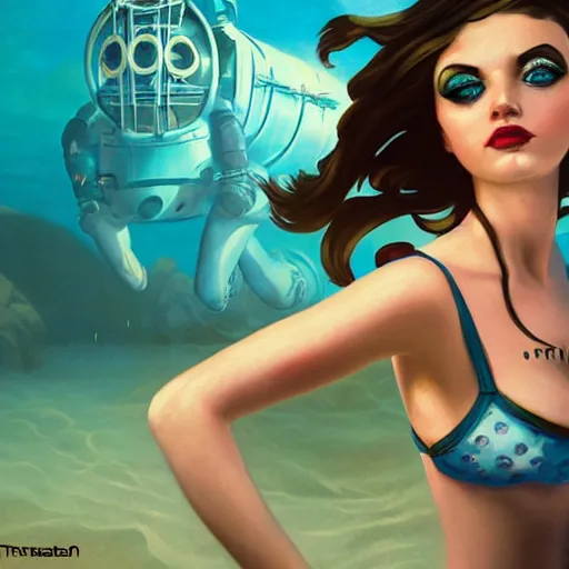 Image similar to lofi underwater bioshock beach model portrait, Pixar style, by Tristan Eaton Stanley Artgerm and Tom Bagshaw.