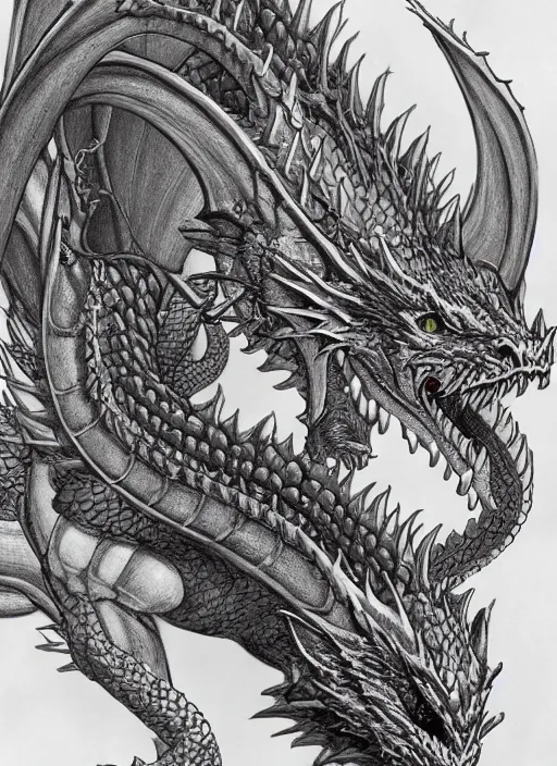 Image similar to highly detailed picture of great dragon, sketch, manga, perfectly face, highly detailed, masterpiece, trending on artstation, golden ratio, fantastic, perfect intricate highly detailed, detailed, painting by akira, masashi kishimoto,, digital art, 8 k