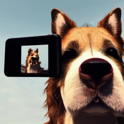 Image similar to A dog taking a selfie, selfie photography, photorealistic imagery, trending on artstation, 4k, 8k