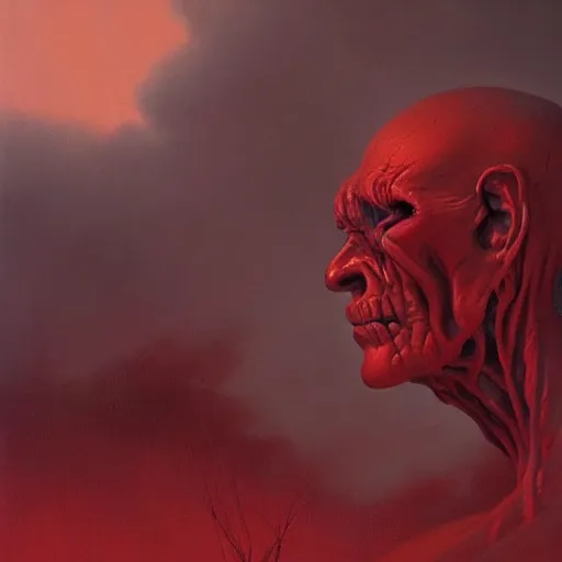 Prompt: the red hate, side profile, trending on artstation, 8 k, by gerard brom and zdzisław beksinski