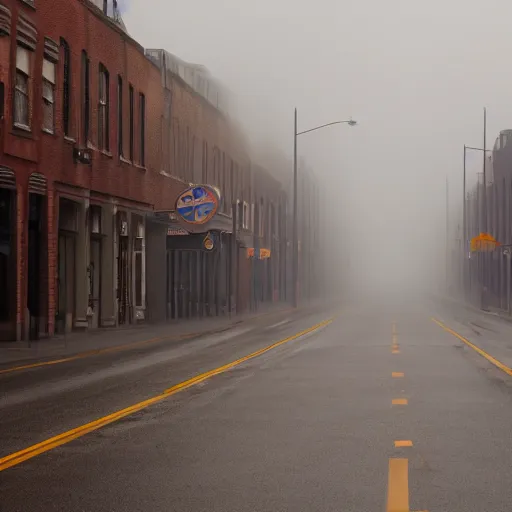 Image similar to Photograph of american street, foggy, afternoon, brown, heat ripples, 300mm f 5.6, award winning photograph