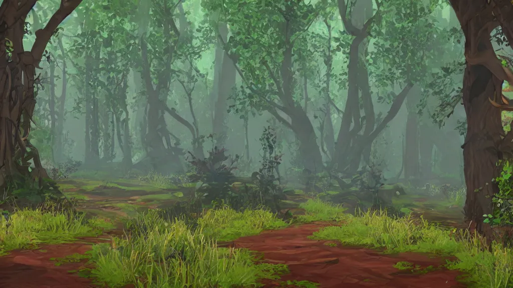 Prompt: a clearing in a forest in the style of Kings Quest 6