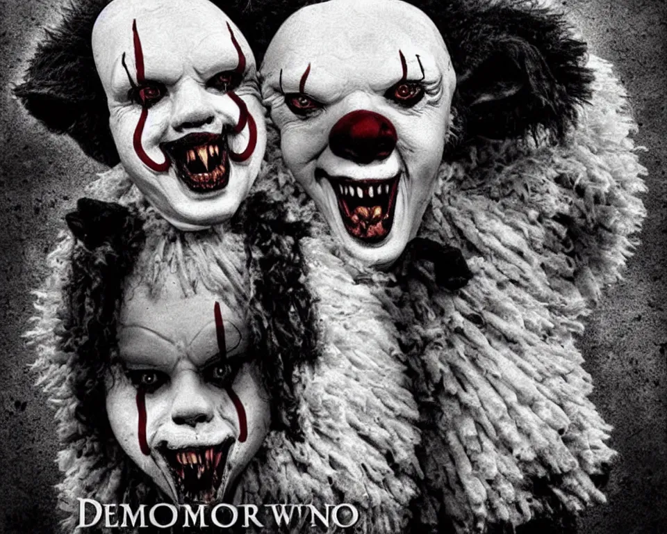 Image similar to a horror movie poster featuring demonic sheep and pennywise