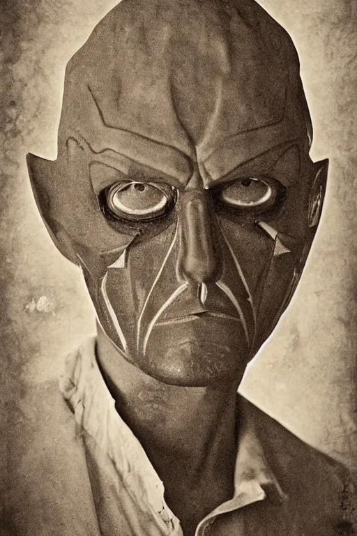 Image similar to hordak, portrait, full body, symmetrical features, silver iodide, 1 8 8 0 photograph, sepia tone, aged paper, sergio leone, master prime lenses, cinematic