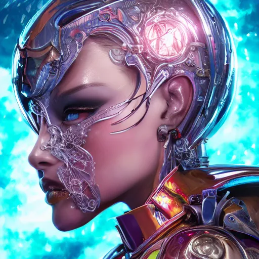 Image similar to studio portrait of lawful good colorful female holy mecha paladin absurdly beautiful, elegant, young sensual graceful woman, ultrafine hyperrealistic detailed face illustration by kim jung gi, irakli nadar, intricate linework, sharp focus, bright colors, matte, octopath traveler, final fantasy, unreal engine highly rendered, global illumination, radiant light, intricate environment