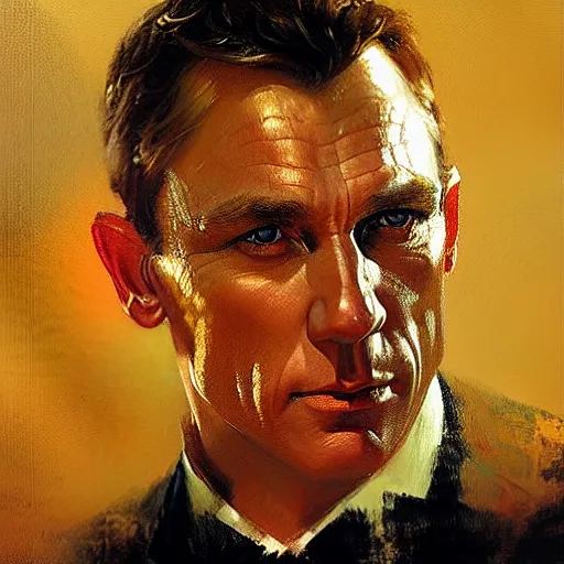 Prompt: portrait of james bond, detailed face, detailed painting, epic lighting, by ilya repin, phil hale and kent williams