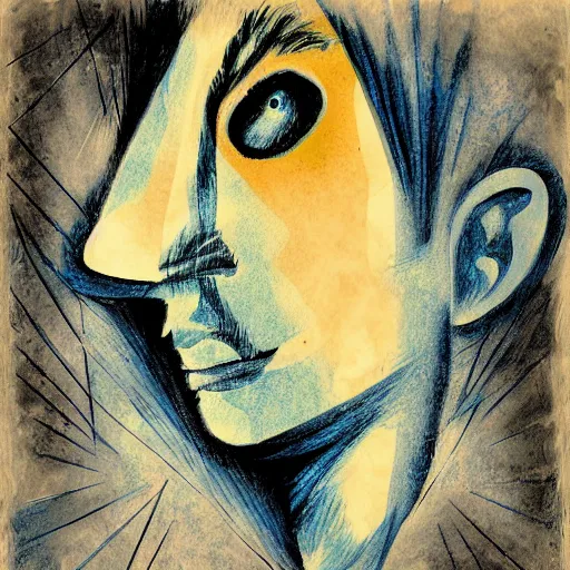 Prompt: blue sky in the style of dave mckean