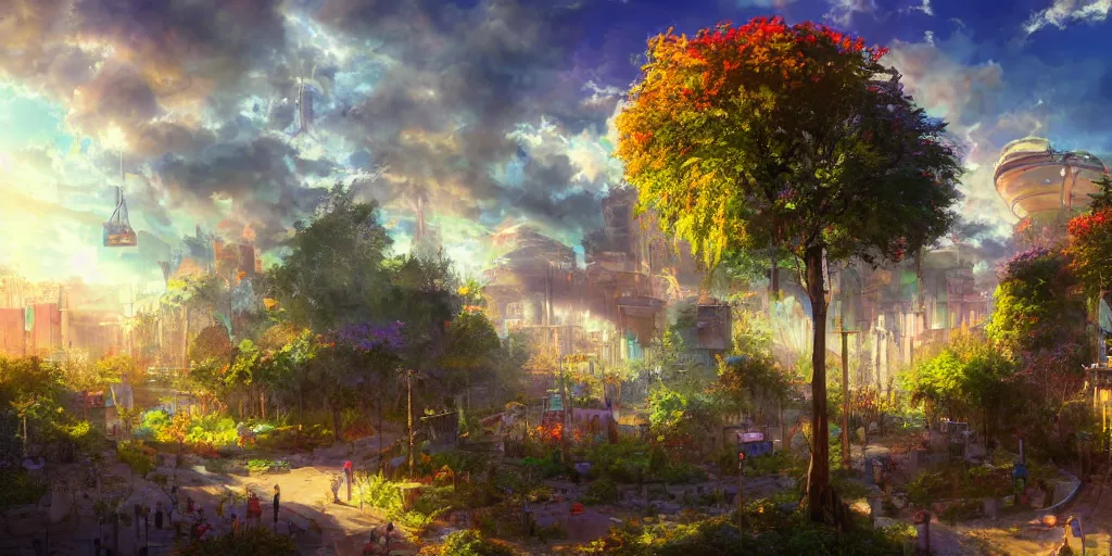 Solarpunk- Welcome to the club Fantasy landscape, City painting