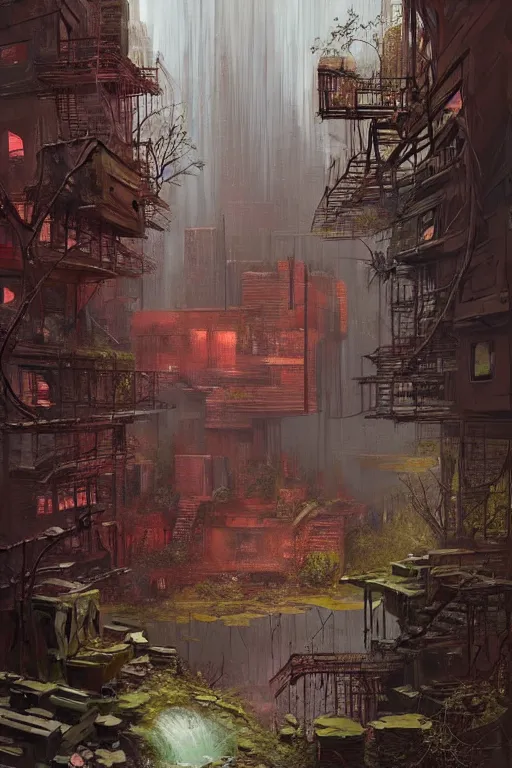 Image similar to (((((a ramshackle Manhattan brick brownstone deep in the forest))))) by Eddie Mendoza!!!!!!!!!!!!!!!!!!!!!!!!!!!