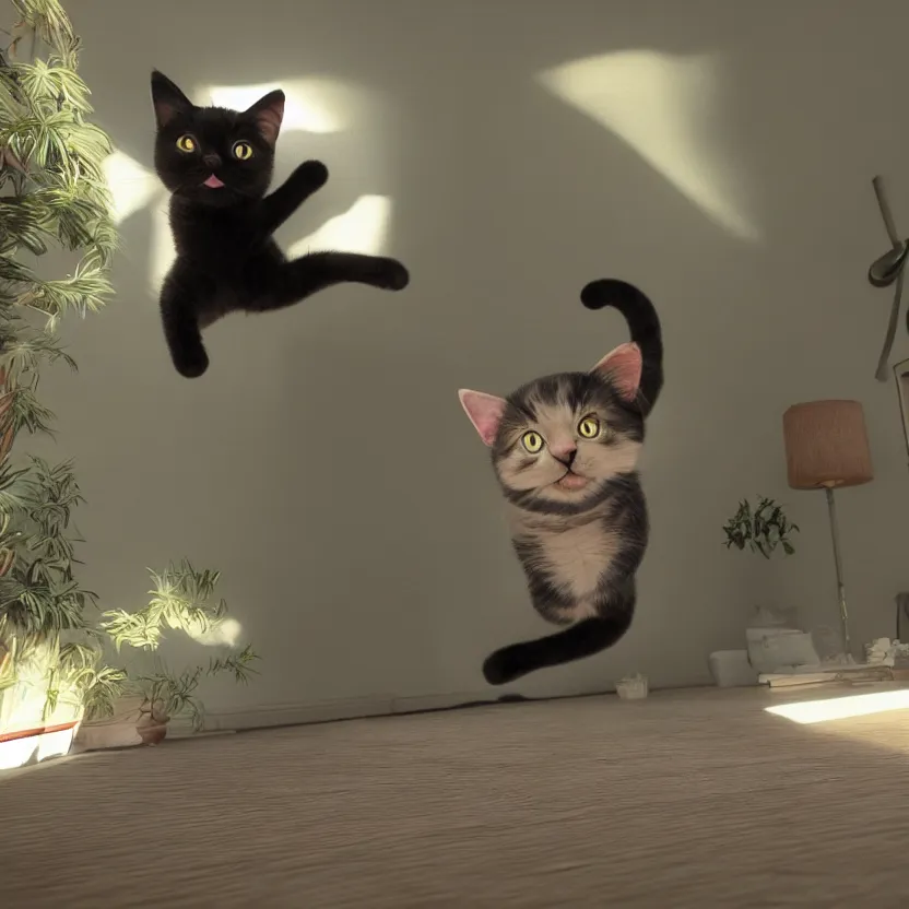 Prompt: a very cute cat jumping, unreal engine, path tracing