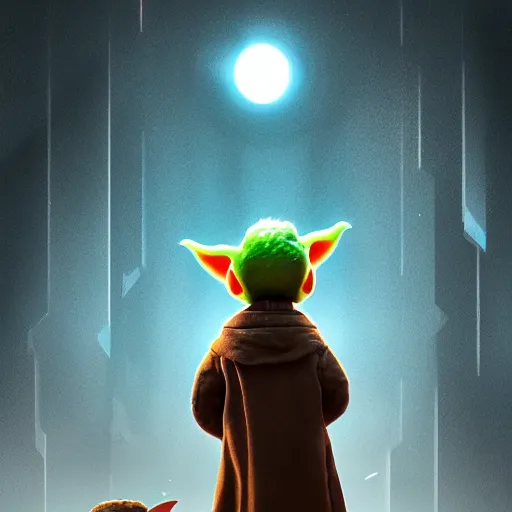 Image similar to babyyoda ( 2 0 2 1 ) is walking to a spaceship. he is walking next to babygroot ( 2 0 1 7 ). they are friends. photorealistic, digital art, epic fantasy, dramatic lighting, cinematic, extremely high detail, cinematic lighting, trending, artstation, cgsociety, 3 d ue 5, 4 k, hq