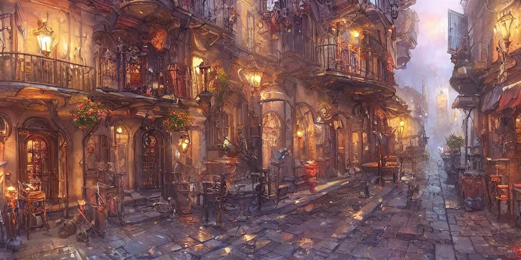 Prompt: Steampunk city alley By Konstantin Razumov, highly detailded