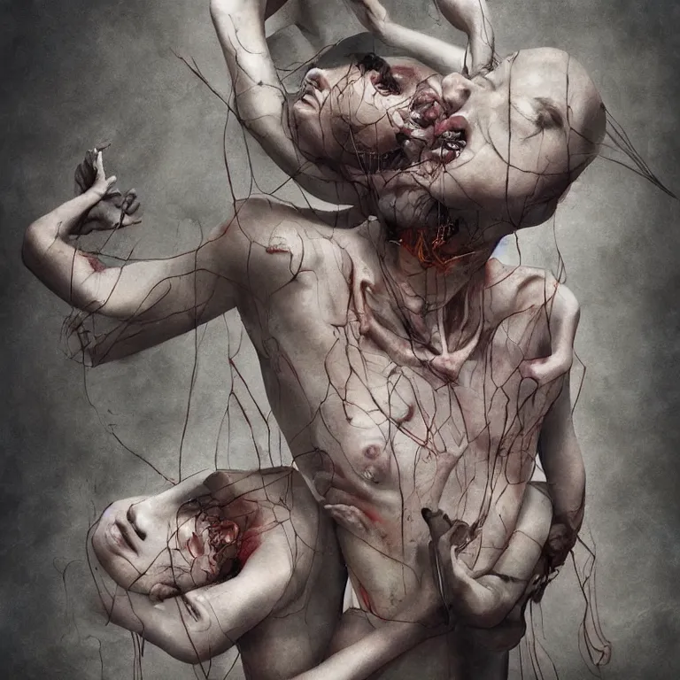 Prompt: tortured souls in the style of kevin spring, 3 d render, esao andrews, jenny saville, surrealism, dark art by james jean, ross tran, optical illusions, modern cubism